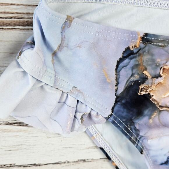 Shein Blue Marble Print Rashguard bikini sz 5 - Picture 2 of 4